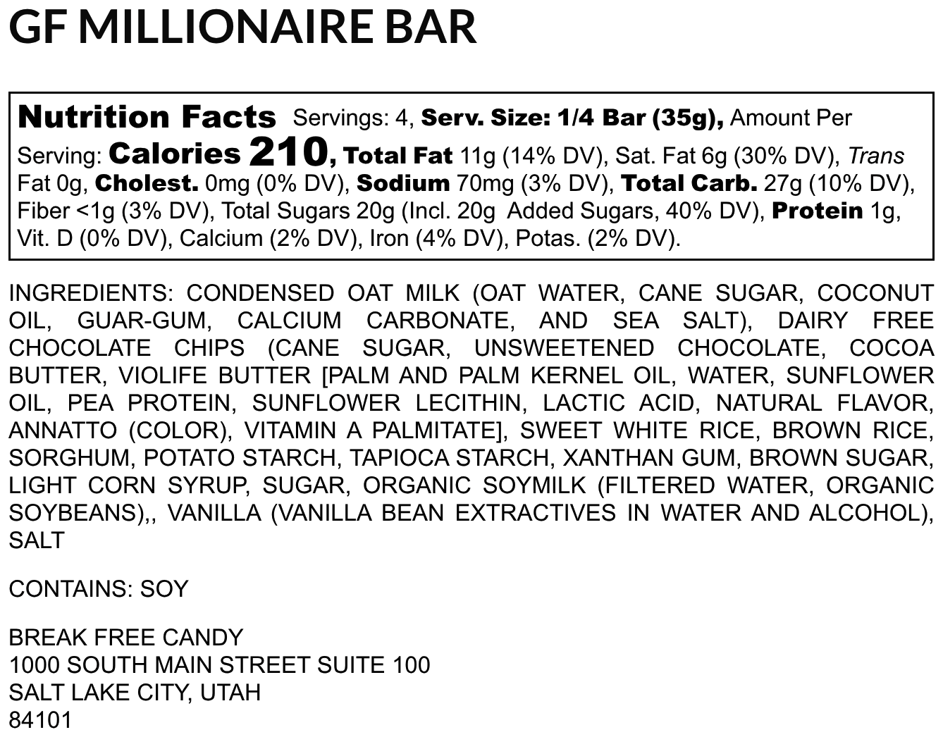 Vegan GF Millionaire Bar