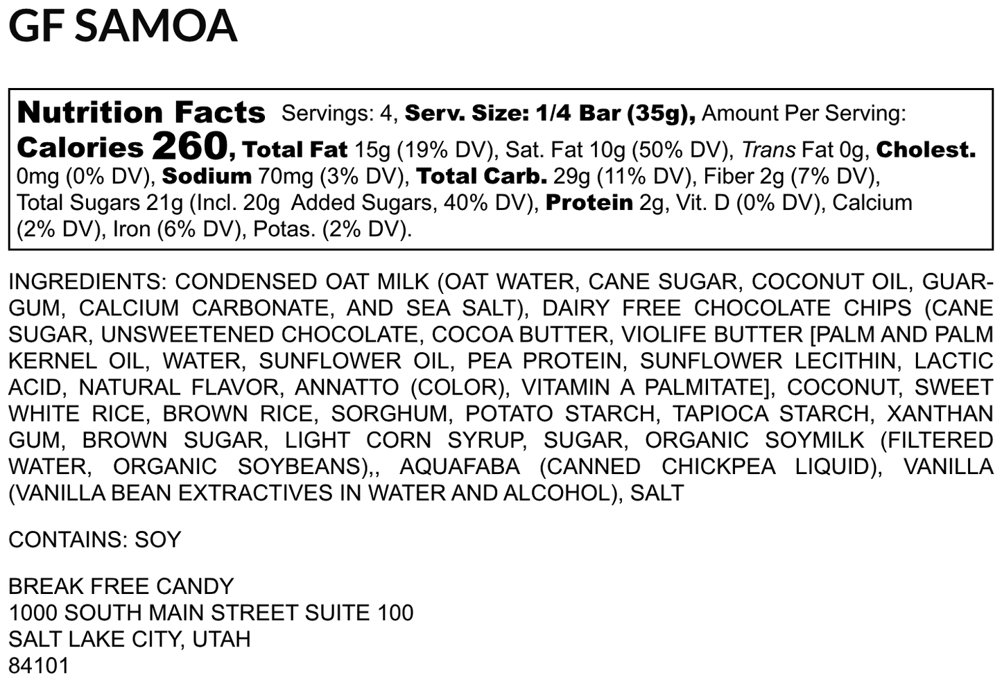 Vegan GF Samoa Bar
